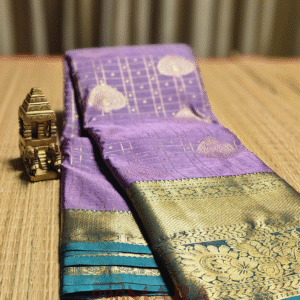 Purple and Teal Blue Semi Kanchi Pattu Saree with Rich Zari Border