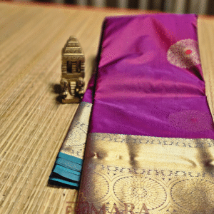 Teal Blue & Mustard Yellow Semi Kanchi Pattu