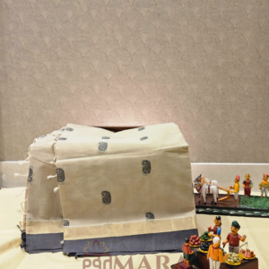 Kanchi Cotton Saree in Off-White with Subtle Motifs and Gold Border