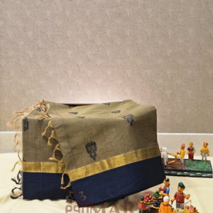 Kanchi Cotton Saree in Olive Green with Navy Blue Border